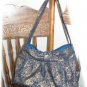 Pleated button Tote Purse, glitter gold print denim, medium/large, many extras