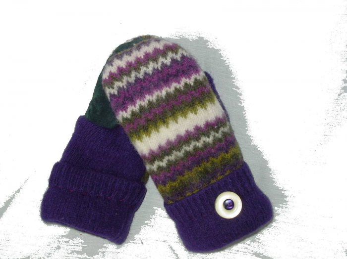 Hand Made Wool Mittens with Leather Palms and Fleece lining, Includes
