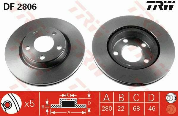 TRW DF2806 Brake Disc for AUDI, SEAT, VW