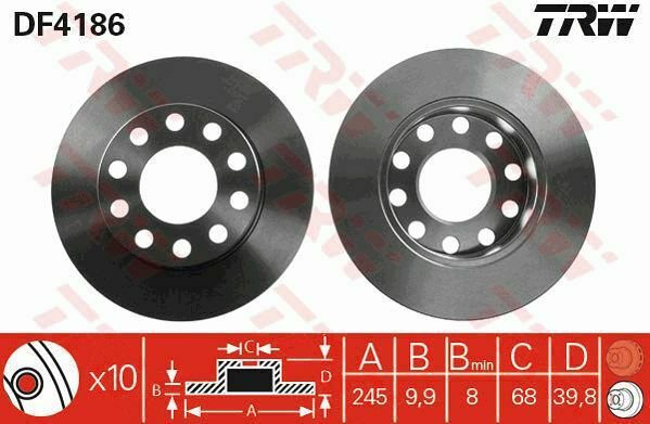 TRW DF4186 Brake Disc for AUDI, SEAT