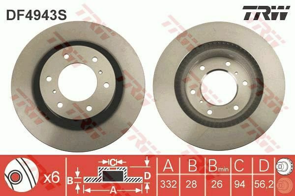 TRW DF4943S Brake Disc for MITSUBISHI