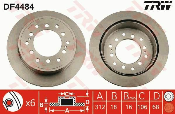 TRW DF4484 Brake Disc for TOYOTA
