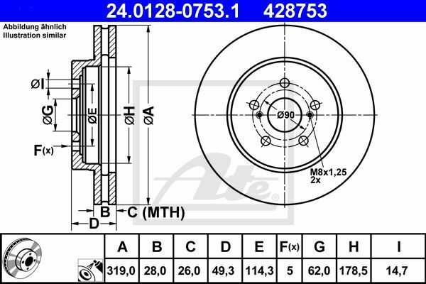 ATE 24.0128-0753.1 Brake Disc for LEXUS