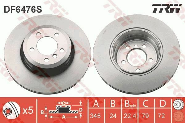 TRW DF6476S Brake Disc for BMW