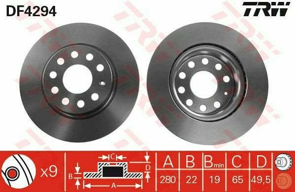 TRW DF4294 Brake Disc for AUDI, SEAT, SKODA, VW