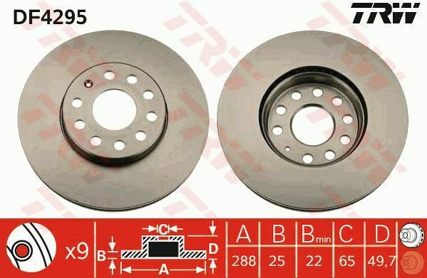 TRW DF4295 Brake Disc for AUDI, SEAT, SKODA, VW