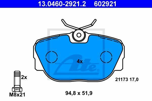 ATE 13.0460-2921.2 Brake Pad Set, disc brake for BMW