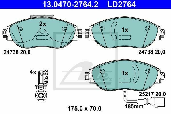 ATE 13.0470-2764.2 Brake Pad Set, disc brake for SEAT, VW