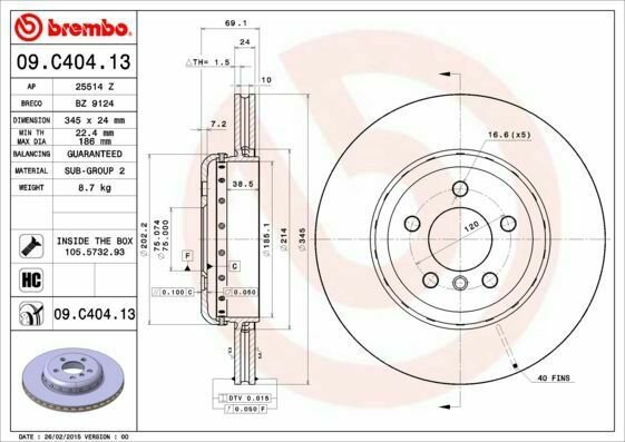 BREMBO 09.C404.13 Brake Disc for BMW