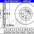 ATE 24.0128-0143.1 Brake Disc for PEUGEOT