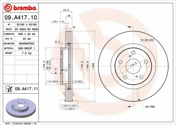 BREMBO 09.A417.11 Brake Disc for LEXUS, TOYOTA