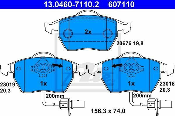 ATE 13.0460-7110.2 Brake Pad Set, disc brake for AUDI, SEAT, SKODA, VW