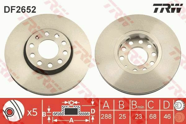 TRW DF2652 Brake Disc for AUDI, SEAT, SKODA, VW