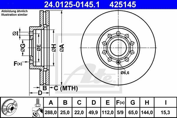 ATE 24.0125-0145.1 Brake Disc for AUDI, SEAT, SKODA, VW