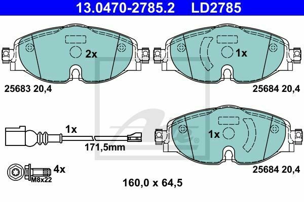 ATE 13.0470-2785.2 Brake Pad Set, disc brake for AUDI, SEAT, SKODA, VW