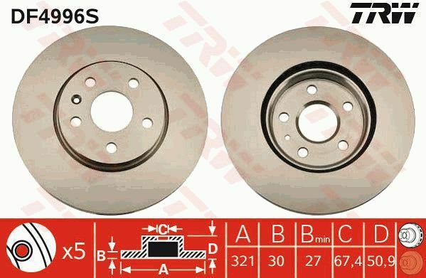 TRW DF4996S Brake Disc for CHEVROLET, OPEL, SAAB
