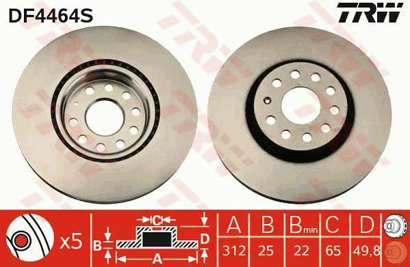 TRW DF4464S Brake Disc for AUDI, BUICK, SEAT, SKODA, VW