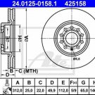 ATE 24.0125-0158.1 Brake Disc for AUDI, SEAT, SKODA, VW