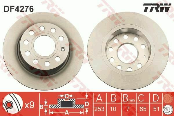 TRW DF4276 Brake Disc for AUDI, SEAT, SKODA, VW