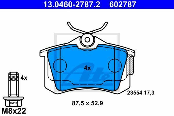 ATE 13.0460-2787.2 Brake Pad Set, disc brake for AUDI, SEAT, SKODA, VW