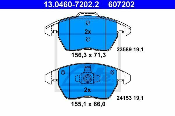 ATE 13.0460-7202.2 Brake Pad Set, disc brake for PEUGEOT