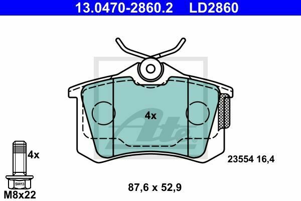 ATE 13.0470-2860.2 Brake Pad Set, disc brake for AUDI, VW