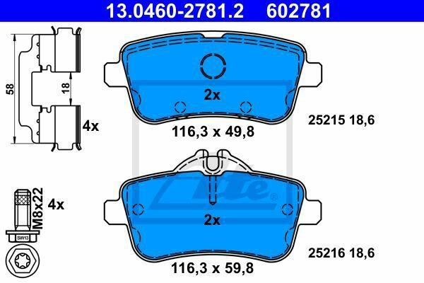 ATE 13.0460-2781.2 Brake Pad Set, disc brake for MERCEDES-BENZ