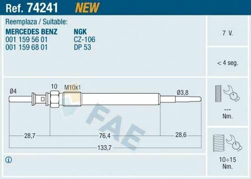 FAE 74241 Glow Plug for MERCEDES-BENZ