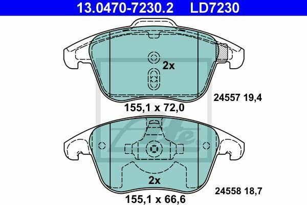 ATE 13.0470-7230.2 Brake Pad Set, disc brake for CITRO&Atilde;�N, DS, PEUGEOT