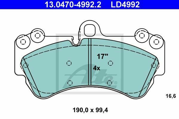 ATE 13.0470-4992.2 Brake Pad Set, disc brake for PORSCHE, VW