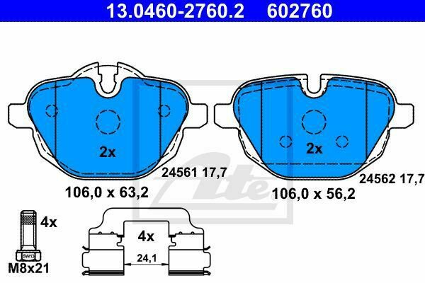 ATE 13.0460-2760.2 Brake Pad Set, disc brake for BMW