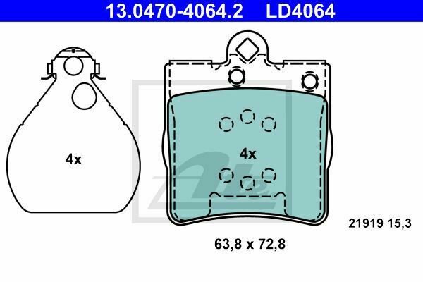 ATE 13.0470-4064.2 Brake Pad Set, disc brake for CHRYSLER, MERCEDES-BENZ