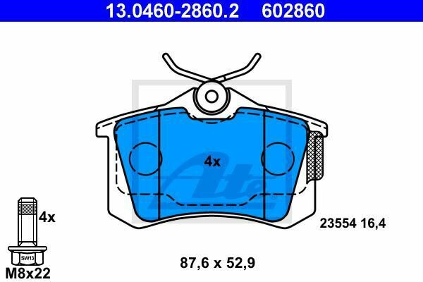ATE 13.0460-2860.2 Brake Pad Set, disc brake for AUDI, VW