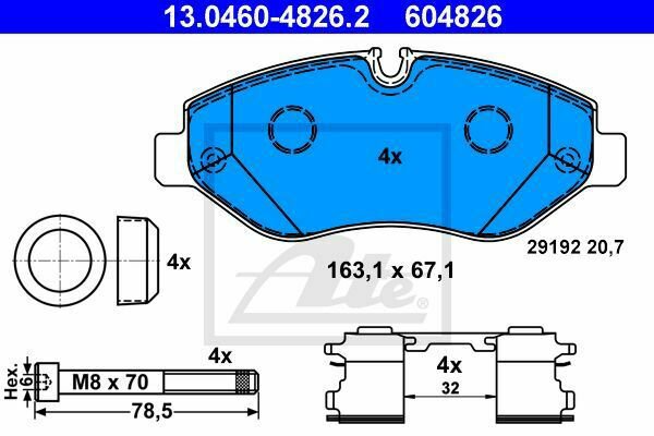 ATE 13.0460-4826.2 Brake Pad Set, disc brake for MERCEDES-BENZ, VW