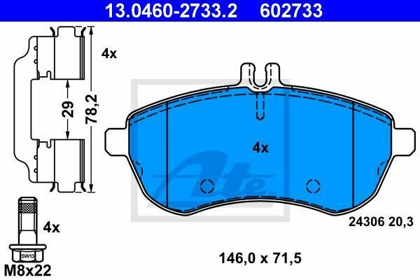 ATE 13.0460-2733.2 Brake Pad Set, disc brake for MERCEDES-BENZ