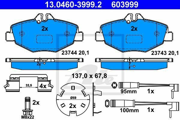 ATE 13.0460-3999.2 Brake Pad Set, disc brake for MERCEDES-BENZ
