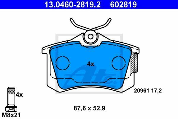 ATE 13.0460-2819.2 Brake Pad Set, disc brake for CITRO&Atilde;�N, FIAT, FORD, LANCIA, PE