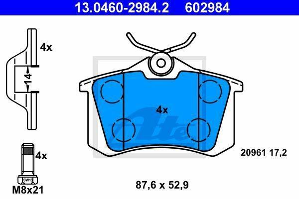 ATE 13.0460-2984.2 Brake Pad Set, disc brake for SEAT, VW