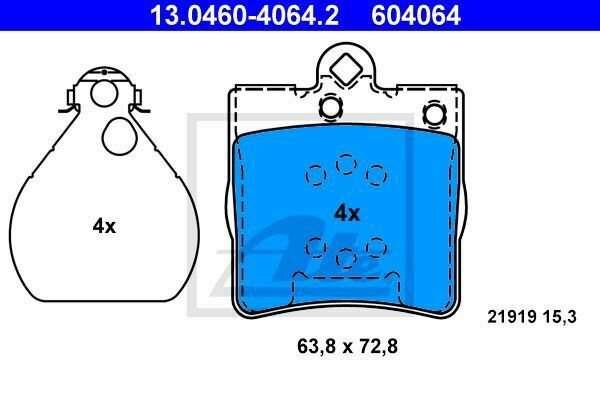 ATE 13.0460-4064.2 Brake Pad Set, disc brake for CHRYSLER, MERCEDES-BENZ