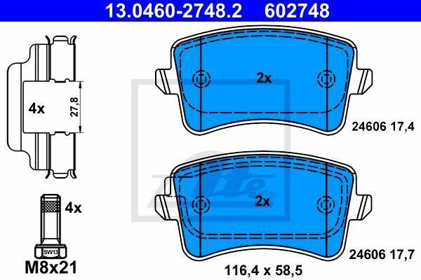 ATE 13.0460-2748.2 Brake Pad Set, disc brake for AUDI, VW