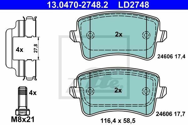 ATE 13.0470-2748.2 Brake Pad Set, disc brake for AUDI, VW