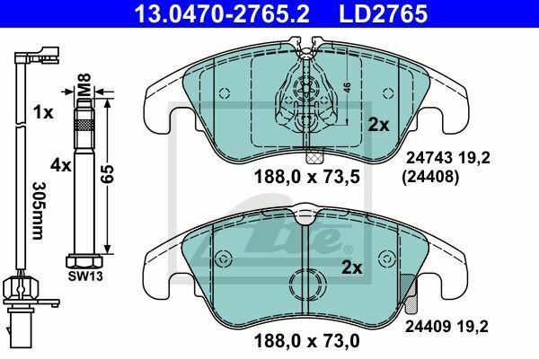 ATE 13.0470-2765.2 Brake Pad Set, disc brake for AUDI