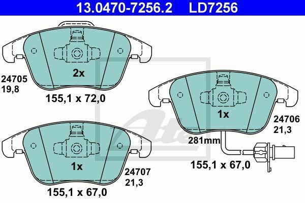 ATE 13.0470-7256.2 Brake Pad Set, disc brake for AUDI