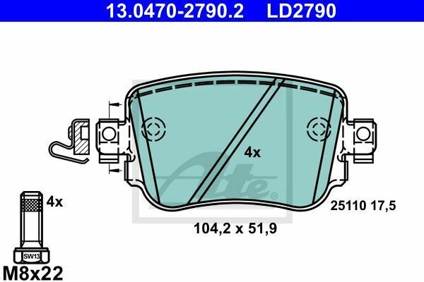 ATE 13.0470-2790.2 Brake Pad Set, disc brake for AUDI, SEAT, SKODA, VW