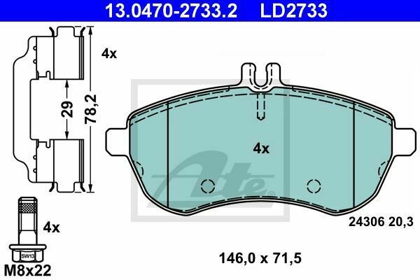 ATE 13.0470-2733.2 Brake Pad Set, disc brake for MERCEDES-BENZ