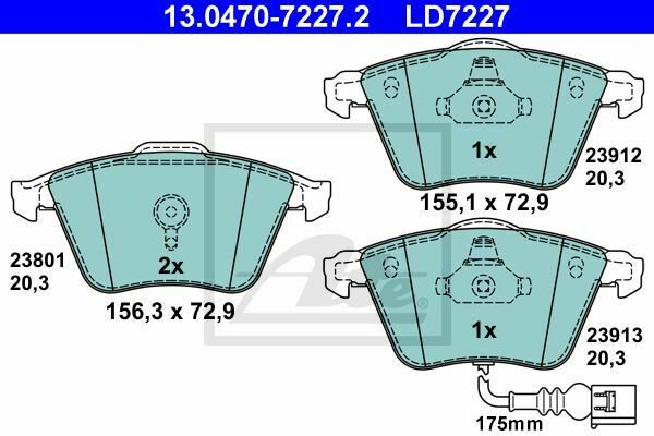 ATE 13.0470-7227.2 Brake Pad Set, disc brake for AUDI, SEAT, VW
