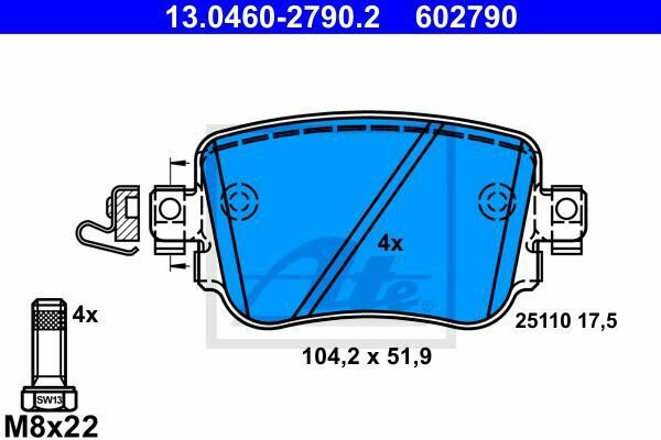ATE 13.0460-2790.2 Brake Pad Set, disc brake for AUDI, SEAT, SKODA, VW
