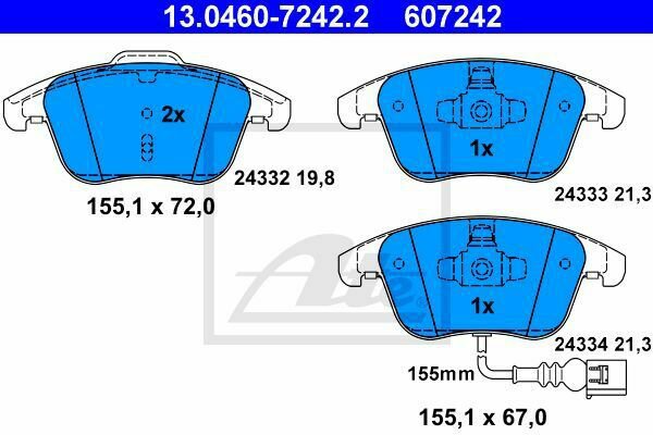 ATE 13.0460-7242.2 Brake Pad Set, disc brake for AUDI, SEAT, VW