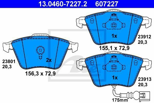 ATE 13.0460-7227.2 Brake Pad Set, disc brake for AUDI, SEAT, VW