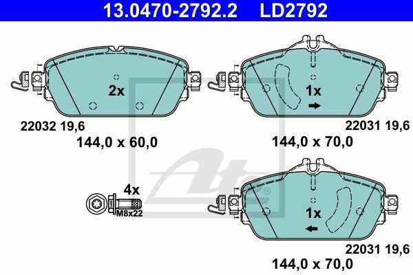 ATE 13.0470-2792.2 Brake Pad Set, disc brake for MERCEDES-BENZ